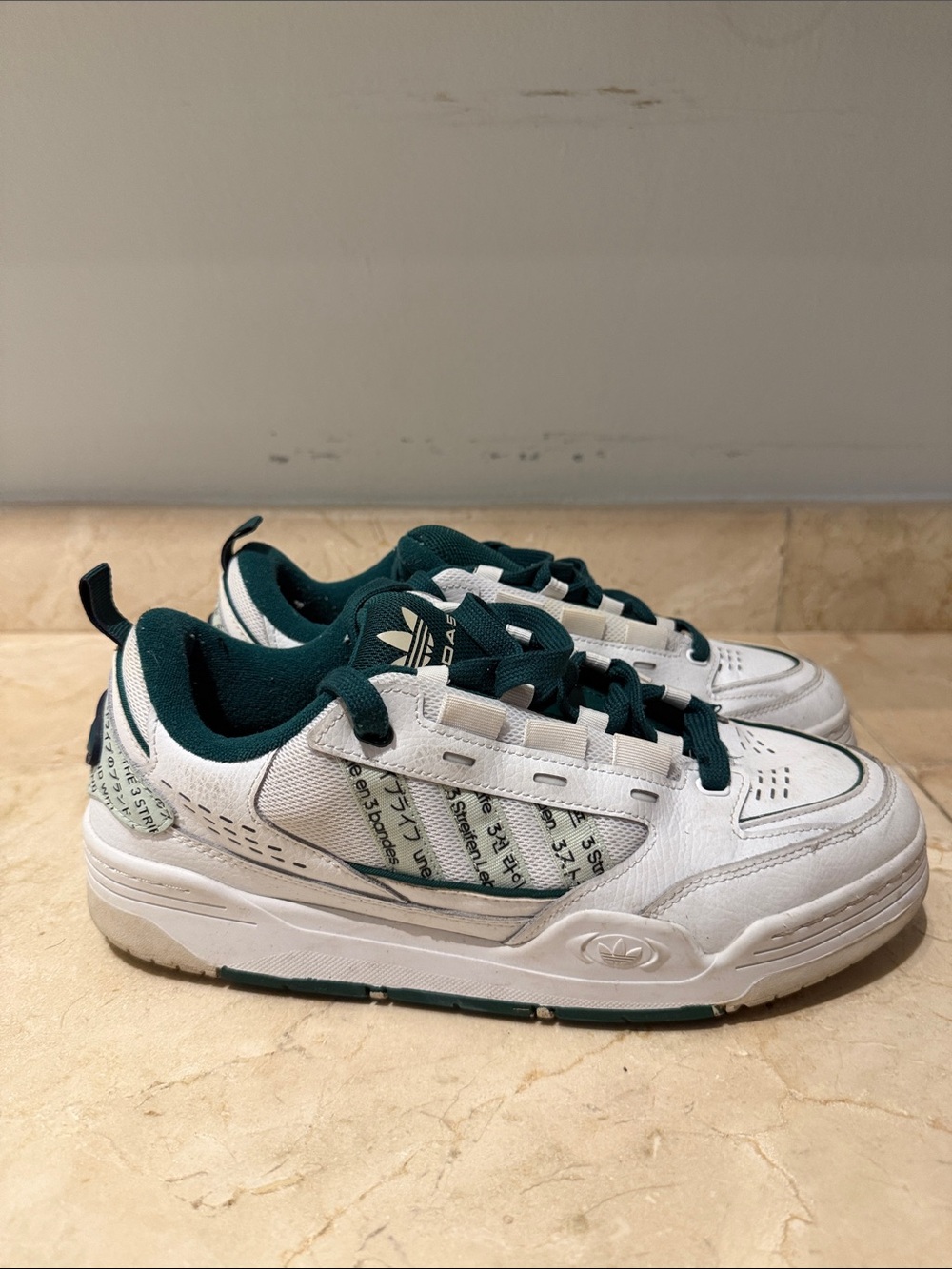 adidas White and Dark Green Retro Low-Top Sneakers